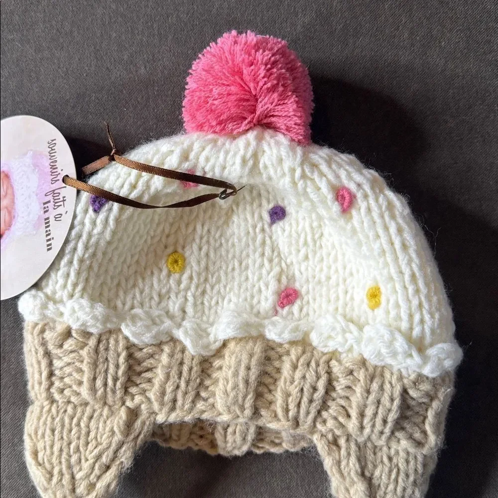 Daisy Baby Toddler Crocheted Cupcake Hat Beanie with Ear Flaps 12-24 Months NWT